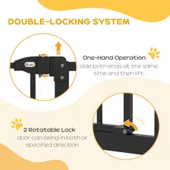 PawHut Metal 74-100cm Adjustable Pet Gate Safety Barrier w/ Auto-Close Door Black - 4