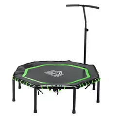 HOMCOM 48" Octagonal Mini Fitness Rebounder Trampoline Indoor Outdoor Foldable Mini Jumper with Adjustable Handle, Green - 1