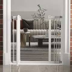 PawHut Metal 74-87cm Adjustable Pet Gate Safety Barrier w/ Auto-Close Door White - 9
