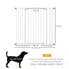 PawHut Pressure Fit Dog Stair Gate No Drilling Safety Gate Auto Close for Doorways, Hallways, 74-100cm Adjustable, 94cm Tall, White - 3