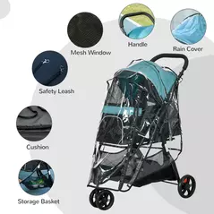 PawHut Foldable Pet Stroller w/ Rain Cover, for XS Dogs, S Dogs - Dark Green - 7