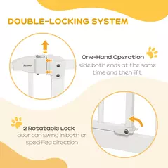 PawHut Pressure Fit Dog Stair Gate No Drilling Safety Gate Auto Close for Doorways, Hallways, 74-94cm Adjustable, 94cm Tall, White - 4