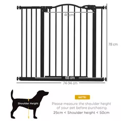 PawHut Metal 74-94cm Adjustable Pet Gate Safety Barrier w/ Auto-Close Door Black - 3