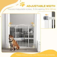 PawHut Pressure Fit Dog Stair Gate No Drilling Safety Gate Auto Close for Doorways, Hallways, 74-100cm Adjustable, 94cm Tall, White - 7