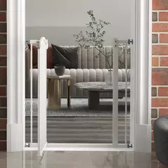 PawHut Metal 74-80cm Adjustable Pet Gate Safety Barrier w/ Auto-Close Door White - 9