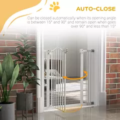 PawHut Metal 74-87cm Adjustable Pet Gate Safety Barrier w/ Auto-Close Door White - 5