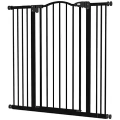 PawHut Pressure Fit Dog Stair Gate No Drilling Safety Gate Auto Close for Doorways, Hallways, 74-100cm Adjustable, 94cm Tall, Black - 1