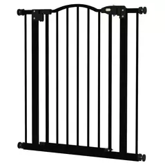 PawHut Metal 74-80cm Adjustable Pet Gate Safety Barrier w/ Auto-Close Door Black - 1