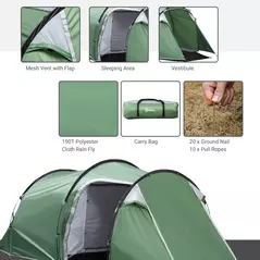 Outsunny Three-Man, Two-Room Tent - Green - 7