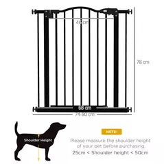 PawHut Metal 74-80cm Adjustable Pet Gate Safety Barrier w/ Auto-Close Door Black - 3