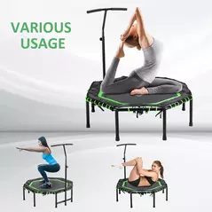 HOMCOM 48" Octagonal Mini Fitness Rebounder Trampoline Indoor Outdoor Foldable Mini Jumper with Adjustable Handle, Green - 6