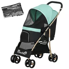 PawHut Pet Stroller for Small and Miniature Dogs, with Rain Cover - Green - 1