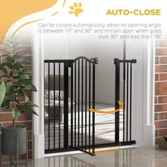 PawHut Metal 74-100cm Adjustable Pet Gate Safety Barrier w/ Auto-Close Door Black - 5