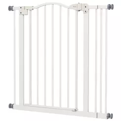 PawHut Metal 74-87cm Adjustable Pet Gate Safety Barrier w/ Auto-Close Door White - 1
