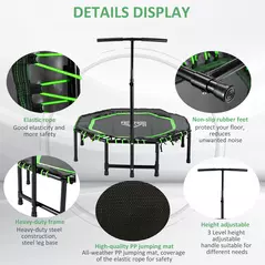 HOMCOM 48" Octagonal Mini Fitness Rebounder Trampoline Indoor Outdoor Foldable Mini Jumper with Adjustable Handle, Green - 5