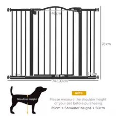 PawHut Metal 74-100cm Adjustable Pet Gate Safety Barrier w/ Auto-Close Door Black - 3