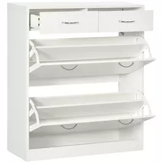 HOMCOM Narrow Shoe Storage with 2 Flip Drawers and Adjustable Shelves Shoe Cabinet Organizer for 12 Pairs of Shoes, White - 1