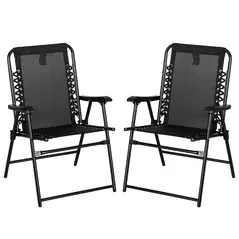 Outsunny 2 Pcs Patio Folding Chair Set, Outdoor Portable Loungers for Camping Pool Beach Deck, Lawn w/ Armrest Steel Frame Black - 1