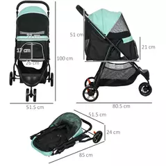 PawHut Foldable Pet Stroller w/ Rain Cover, for XS Dogs, S Dogs - Green - 3