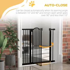 PawHut Metal 74-94cm Adjustable Pet Gate Safety Barrier w/ Auto-Close Door Black - 5