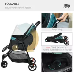 PawHut Foldable Pet Stroller w/ Rain Cover, for XS Dogs, S Dogs - Dark Green - 5