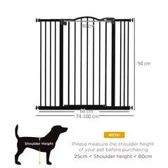 PawHut Pressure Fit Dog Stair Gate No Drilling Safety Gate Auto Close for Doorways, Hallways, 74-100cm Adjustable, 94cm Tall, Black - 3