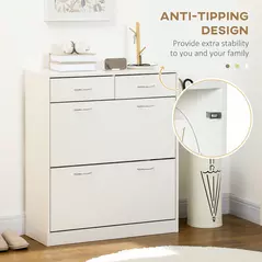 HOMCOM Narrow Shoe Storage with 2 Flip Drawers and Adjustable Shelves Shoe Cabinet Organizer for 12 Pairs of Shoes, White - 6