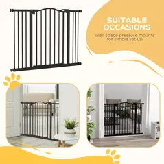 PawHut Metal 74-100cm Adjustable Pet Gate Safety Barrier w/ Auto-Close Door Black - 6