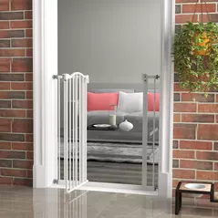 PawHut Pressure Fit Dog Stair Gate No Drilling Safety Gate Auto Close for Doorways, Hallways, 74-94cm Adjustable, 94cm Tall, White - 2