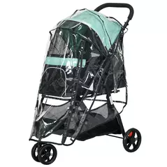 PawHut Foldable Pet Stroller w/ Rain Cover, for XS Dogs, S Dogs - Green - 1
