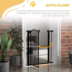 PawHut Metal 74-80cm Adjustable Pet Gate Safety Barrier w/ Auto-Close Door Black - 5