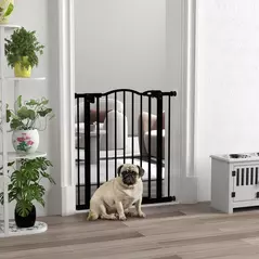 PawHut Metal 74-80cm Adjustable Pet Gate Safety Barrier w/ Auto-Close Door Black - 2