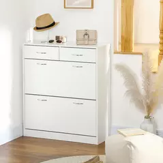 HOMCOM Narrow Shoe Storage with 2 Flip Drawers and Adjustable Shelves Shoe Cabinet Organizer for 12 Pairs of Shoes, White - 9