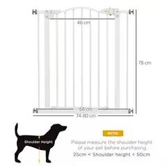 PawHut Metal 74-80cm Adjustable Pet Gate Safety Barrier w/ Auto-Close Door White - 3