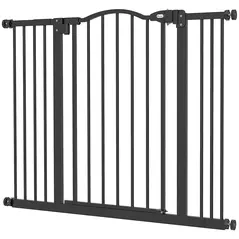 PawHut Metal 74-100cm Adjustable Pet Gate Safety Barrier w/ Auto-Close Door Black - 1
