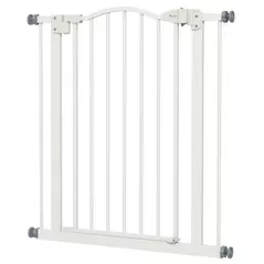 PawHut Metal 74-80cm Adjustable Pet Gate Safety Barrier w/ Auto-Close Door White - 1