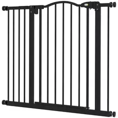 PawHut Metal 74-94cm Adjustable Pet Gate Safety Barrier w/ Auto-Close Door Black - 1
