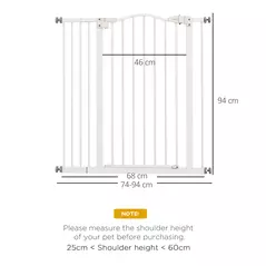 PawHut Pressure Fit Dog Stair Gate No Drilling Safety Gate Auto Close for Doorways, Hallways, 74-94cm Adjustable, 94cm Tall, White - 3