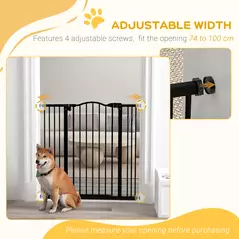 PawHut Pressure Fit Dog Stair Gate No Drilling Safety Gate Auto Close for Doorways, Hallways, 74-100cm Adjustable, 94cm Tall, Black - 7