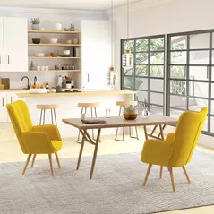 HOMCOM Modern Accent Chair Velvet-Touch Tufted Wingback Armchair Upholstered Leisure Lounge Sofa Club Chair with Wood Legs, Set of 2, Yellow - 2