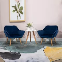 HOMCOM Armchair Accent Chair, Vanity Chair with Wide Arms, Slanted Back, Padding, Metal Frame, Wooden Legs, Home Bedroom Furniture Seating, Set of 2, Blue - 2