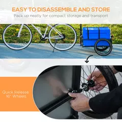 HOMCOM Steel Trailer for Bike, Bicycle Cargo Trailer with 65L Foldable Storage Box and Safe Reflectors, Max Load 40KG, Blue - 7