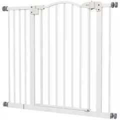 PawHut Metal 74-100cm Adjustable Pet Gate Safety Barrier w/ Auto-Close Door White - 1
