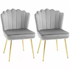 HOMCOM Shell Dining Chairs Set of 2, Upholstered Kitchen Chairs with Gold Metal Legs and Backrest, Velvet Fabric Lounge Leisure Chairs for Living Room, Reception Room, Grey - 1