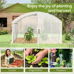Outsunny Polytunnel Greenhouse Walk-in Grow House with UV-resistant PE Cover, Door, Galvanised Steel Frame, 4 x 3 x 2m, White - 7