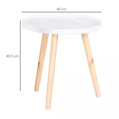 HOMCOM Coffee Table, Carved Floral Round Table with Tray-style Top and Wood Legs, Modern Side Table for Living Room, Set of 2, White - 3