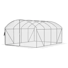 Outsunny Polytunnel Greenhouse Walk-in Grow House with UV-resistant PE Cover, Door, Galvanised Steel Frame, 4 x 3 x 2m, White - 1