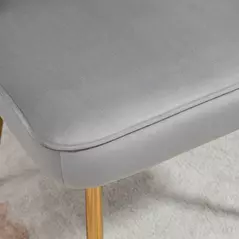 HOMCOM Shell Dining Chairs Set of 2, Upholstered Kitchen Chairs with Gold Metal Legs and Backrest, Velvet Fabric Lounge Leisure Chairs for Living Room, Reception Room, Grey - 8