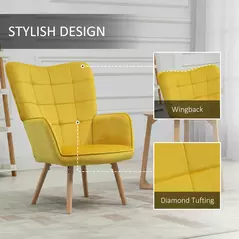 HOMCOM Modern Accent Chair Velvet-Touch Tufted Wingback Armchair Upholstered Leisure Lounge Sofa Club Chair with Wood Legs, Set of 2, Yellow - 5