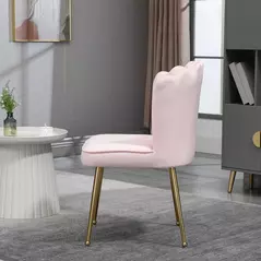 HOMCOM Shell Dining Chairs Set of 2, Upholstered Kitchen Chairs with Gold Metal Legs and Backrest, Velvet Fabric Lounge Leisure Chairs for Living Room, Reception Room, Pink - 7